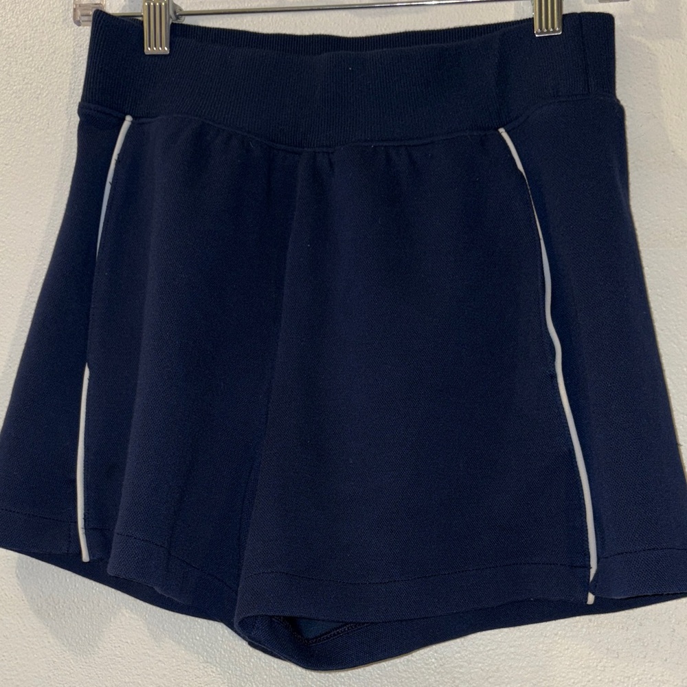 SPANX size Small Petites Dark Blue Athletic Shorts with White Piping